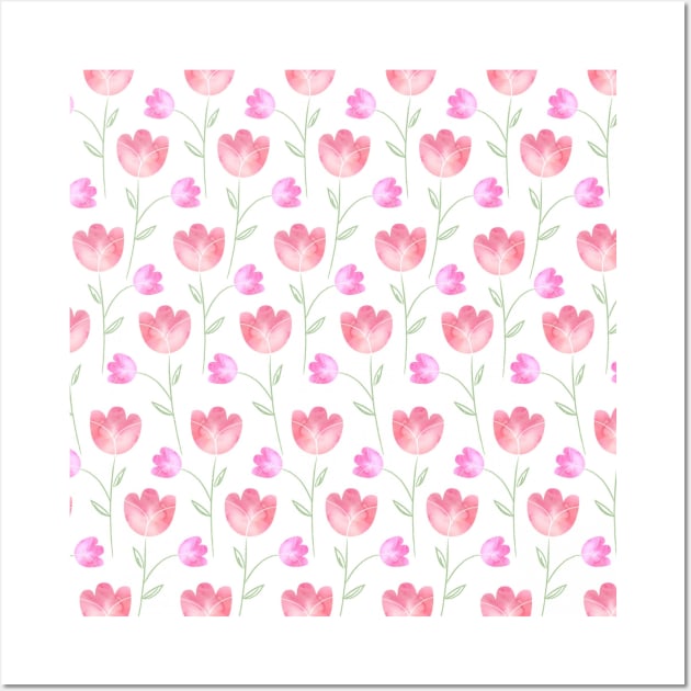 Red Floral Watercolor Pattern Wall Art by FloralPatterns